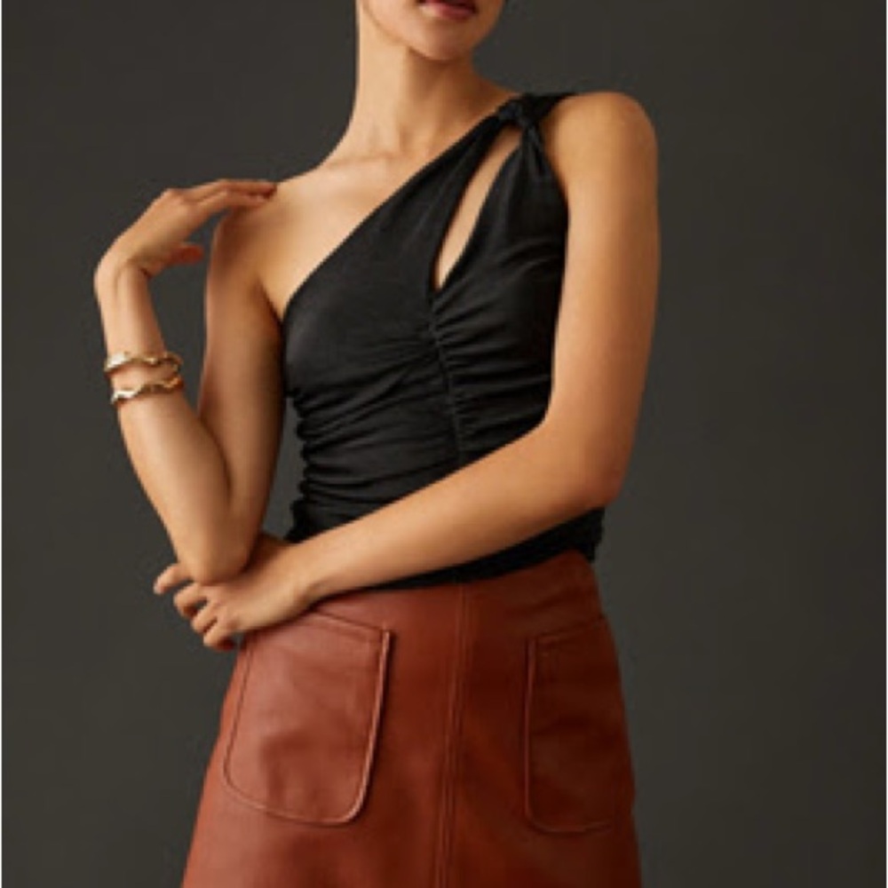 Anthropologie Slinky Black One-Shoulder Cutout Top